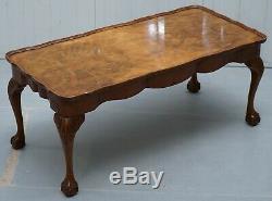 Vintage Quarter Burr Walnut Cut Coffee Table With Claw & Ball Cabriolet Legs