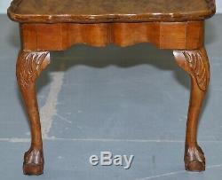 Vintage Quarter Burr Walnut Cut Coffee Table With Claw & Ball Cabriolet Legs
