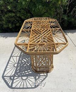 Vintage Rattan Octagonal Dining Table, Very RARE! Chippendale, USHIP delivery