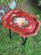 Vintage Red Hand Painted Antique Chippendale Floral Fireplace Mantle Tole Table