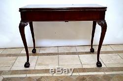 Vintage Red Mahogany Chippendale Expandable Dining Card Console Table 2 leafs