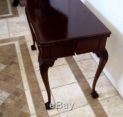 Vintage Red Mahogany Chippendale Expandable Dining Card Console Table 2 leafs