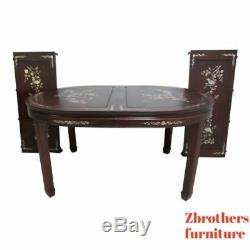 Vintage Rosewood Chinese Chippendale Mother Of Pearl Dining Room Banquet Table