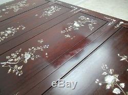Vintage Rosewood Chinese Chippendale Mother Of Pearl Dining Room Banquet Table