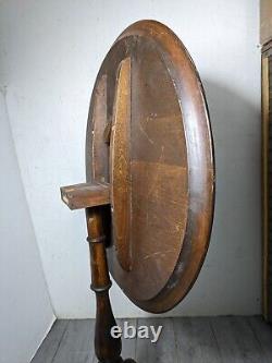 Vintage Rustic English Queen Anne Chippendale Round Tilt Top Wood Pedestal Table