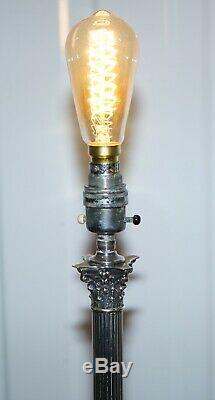 Vintage Silver Plated Corinthian Pillared Nelsons Column Table Lamp Stepped Base