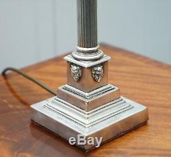 Vintage Silver Plated Corinthian Pillared Nelsons Column Table Lamp Stepped Base