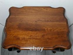 Vintage Solid Cherry Wood Queen Anne Chippendale Style End Table Carved Top