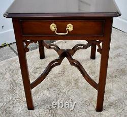 Vintage Statton Chinese Chippendale Style Side/End Table withDrawer/Stretcher Base