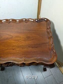 Vintage Sutton Furniture Mahogany Wood Chippendale Tea Table Ball & Claw Feet