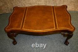 Vintage Williamsburg Galleries Carved Mahogany Claw Foot Leather Top Cocktail Ta