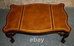 Vintage Williamsburg Galleries Carved Mahogany Claw Foot Leather Top Cocktail Ta