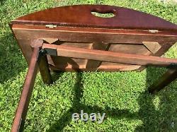 Vintage Wood Butler serving Tray Top Coffee Table Drop Leaves Chippendale Style