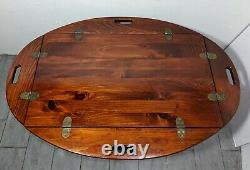 Vintage YIELD HOUSE Pine Wood Butler Tray Coffee Table Drop Leaf Chippendale