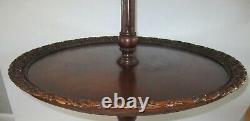 Vintage antique three-tier mahogany dumbwaiter chippendale piecrust round table