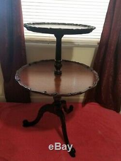 Vintage1940s Imperial Mahogany Chippendale Style Carved Tea Table Pie Crust Ball