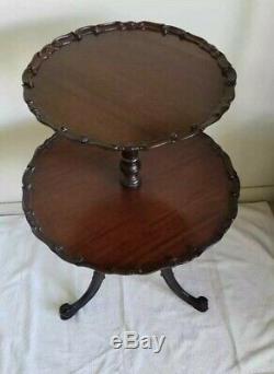 Vintage1940s Imperial Mahogany Chippendale Style Carved Tea Table Pie Crust Ball