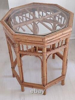 Vtg Boho Rattan/bamboo Chippendale Brighton Pavilion Style Octagon Side Table