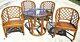 Vtg Chippendale Ficks Reed Bamboo Rattan Caned Dining Cocktail Set Table Chairs