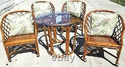 Vtg Chippendale FICKS REED Bamboo Rattan Caned Dining Cocktail Set Table Chairs
