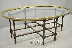 Vtg English Chinese Chippendale Faux Bamboo Glass Brass Tray Top Coffee Table