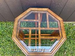 Vtg Gordon's Chinoiserie Octagonal Chippendale fretwork glass top end side table