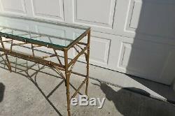 Vtg Hollywood Regency Tole Gilt Metal Faux Bamboo Chippendale Desk Chair Table