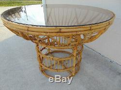 Vtg Rare Brighton Pavilion Bamboo Rattan Dining Table Round Chinese Chippendale