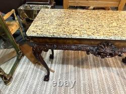 Walnut Chippendale Style Marble Top Large Console Table