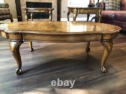 Weiman Burl Wood Chippendale Coffee Table and End Tables