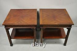 Wellington Hall Mahogany Chinese Chippendale Fretwork End Tables a Pair