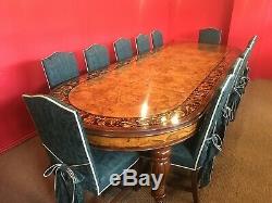Wonderful Grand 12.5ft Burr Walnut Marquetry dining table pro French polished