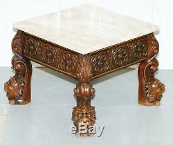 18e Superbe Siècle Style Side Table Tête De Lion En Bois Sculpté Jambes Marbre Top