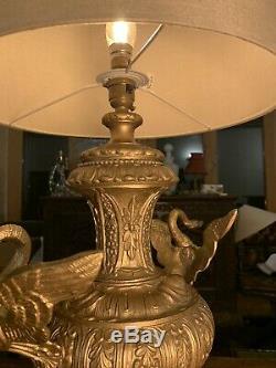1920 Antique Espagnol Gilded Laiton Massif Ornement Lampe De Table, Rococo, Baroque