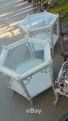 2 Vintage Chinois Chippendale Faux Bambou Hollywood Regency Tables Shabby Chic $