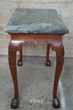 2 Vintage Chippendale Style Acajou Sculpté De Marbre Hall Tables Console Claw