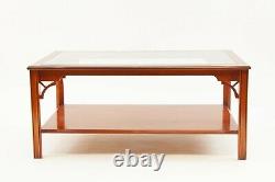 45x29x20 Yew Wood Chippendale Style Table À Café Avec Plateau En Verre