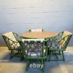 5 Pc Mid-century Chippendale Ficks Reed Rattan Dining Set Table 4 Chaises Pivotantes