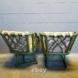5 Pc Mid-century Chippendale Ficks Reed Rattan Dining Set Table 4 Chaises Pivotantes