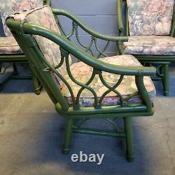 5 Pc Mid-century Chippendale Ficks Reed Rattan Dining Set Table 4 Chaises Pivotantes