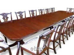 Amazing 14ft Triple Piédestal Regency Style Table À Manger Acajou Brésilien