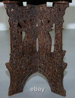 Anglo Burmese Main Sculptée 19ème Siècle Rosewood Antique Fin Lampe De Vin