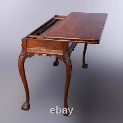 Antiquaire Chippendale A Sculpté Acajou Convertible Table De Canapé Draw-top, Vers 1910