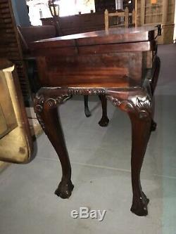 Antique Acajou Chippendale Table De Jeu Backgammon Echecs Dames Rare Inlay