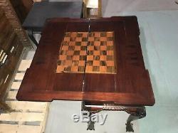 Antique Acajou Chippendale Table De Jeu Backgammon Echecs Dames Rare Inlay