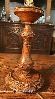 Antique Arts & Crafts Sculpté Chêne Pédonculé Table Lamp