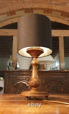 Antique Arts & Crafts Sculpté Chêne Pédonculé Table Lamp