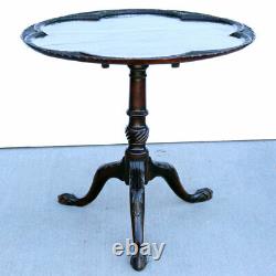 Antique English Chippendale Ahogany Round Tilt-top Table Side 18ème Siècle
