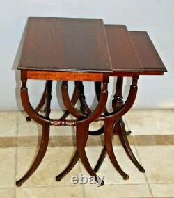 Antique Nesting Tables Ensemble De 3 Solid Mahogany Roman Empire Chippendale Style