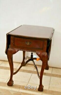 Antique Table De Jeu Victorienne Chippendale Goutte Éclisses En Acajou Échiquier Inlay